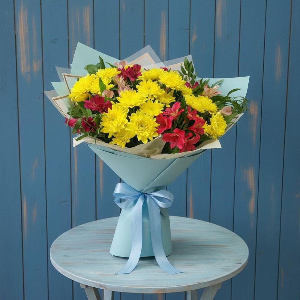 Букет цветов из: Альстромерии и Хризантемы в Началово