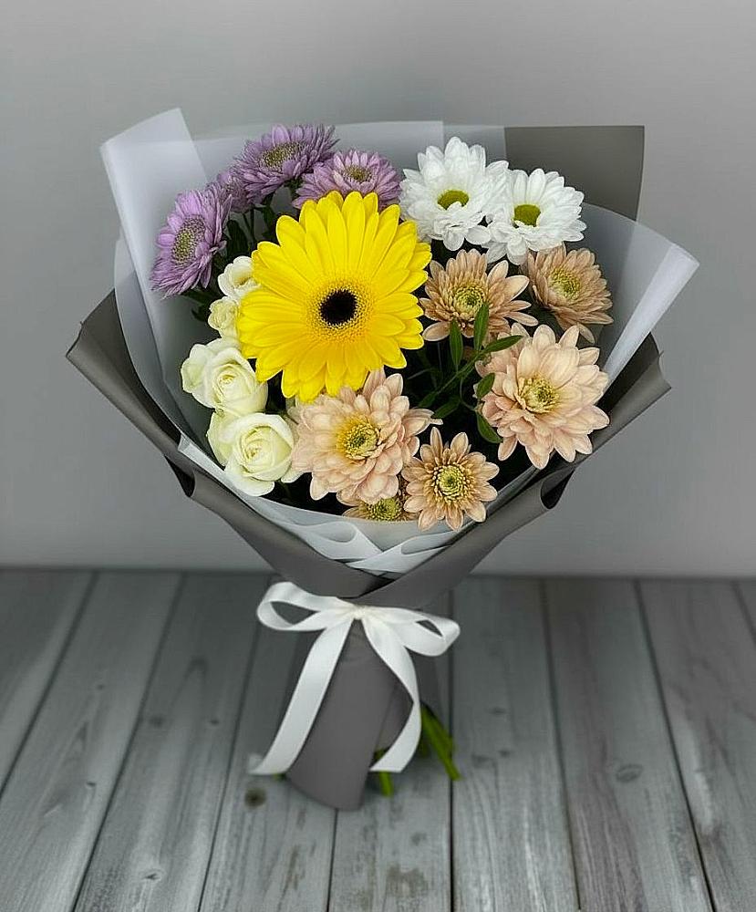 Букет цветов из: Розы, Герберы и Хризантемы в Началово