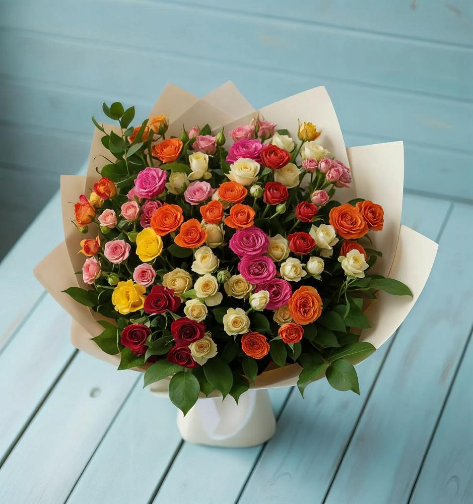 Букет Микс из разноцветных кустовых роз в Началово