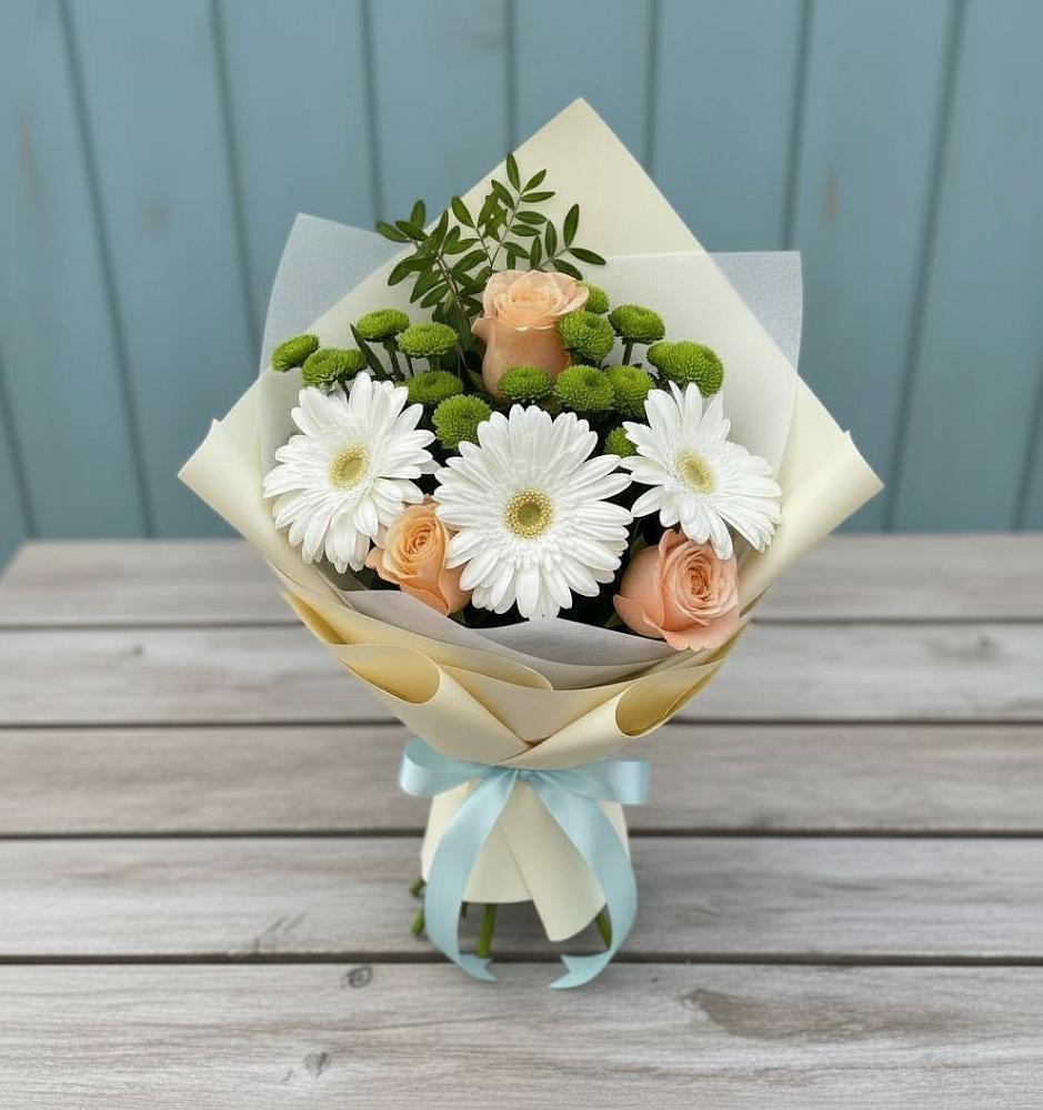 Букет цветов из: Герберы, Розы и Хризантемы в Началово