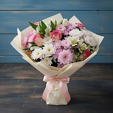 Букет цветов из:  Хризантемы, Альстромерии и Розы в Началово